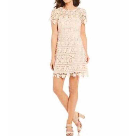eliza j crochet dress julessfoxx wears the Eliza Dress in White Daisy Crochet